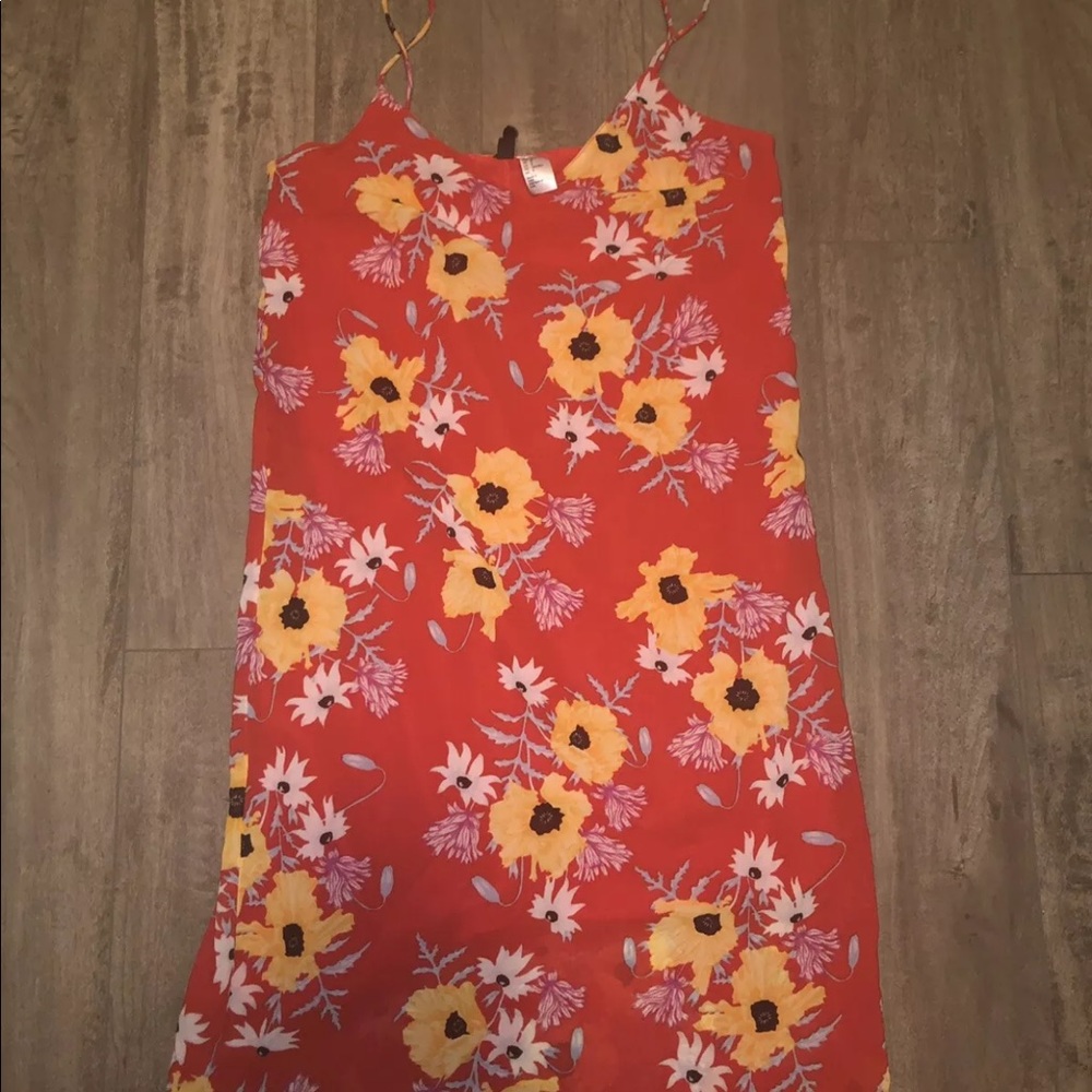 Red floral thin strap dress